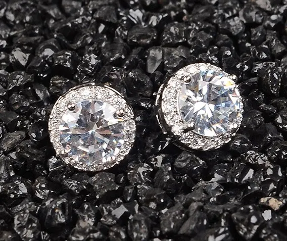 Fashion Women Girl White Rhinestone Crystal Round Metal Silver Zircon Ear Stud Earrings Patry Earring Jewelry