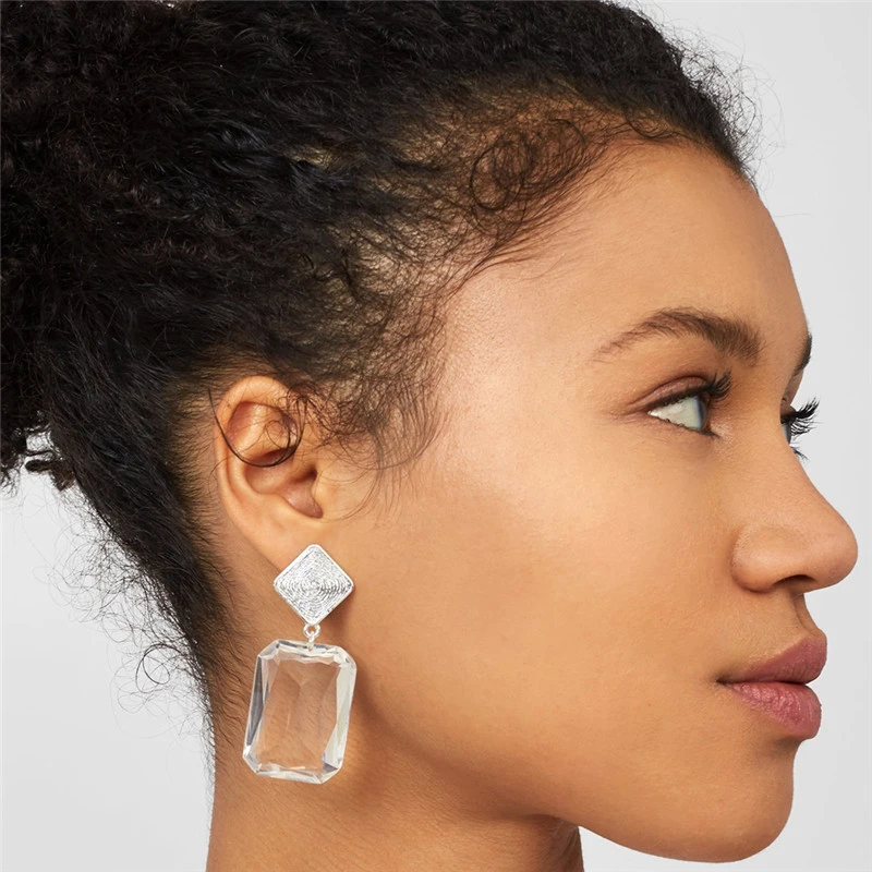 Square geometric crystal earrings