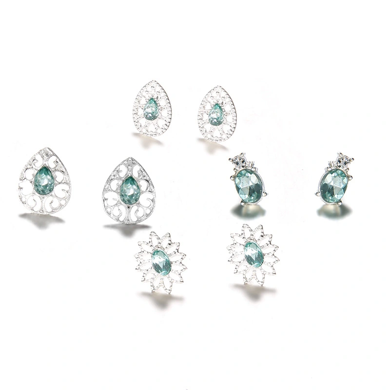 4 pairs of glamorous sapphire crystal boho earrings earrings