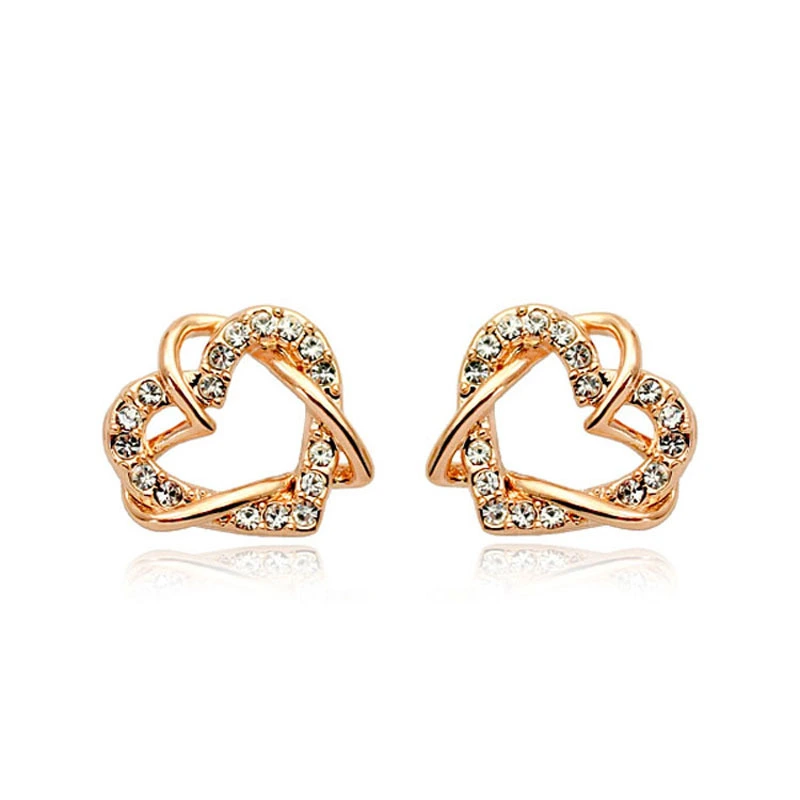 Luxury Gold Heart Rose Gold Color Stud Earrings