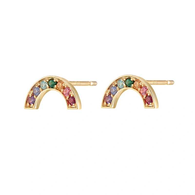 Sterling Silver Rainbow Stud Earrings Fashion