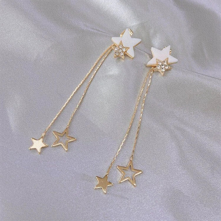 Silver Needle Star Tassel Earrings Long Earrings Fashion Personality Earrings