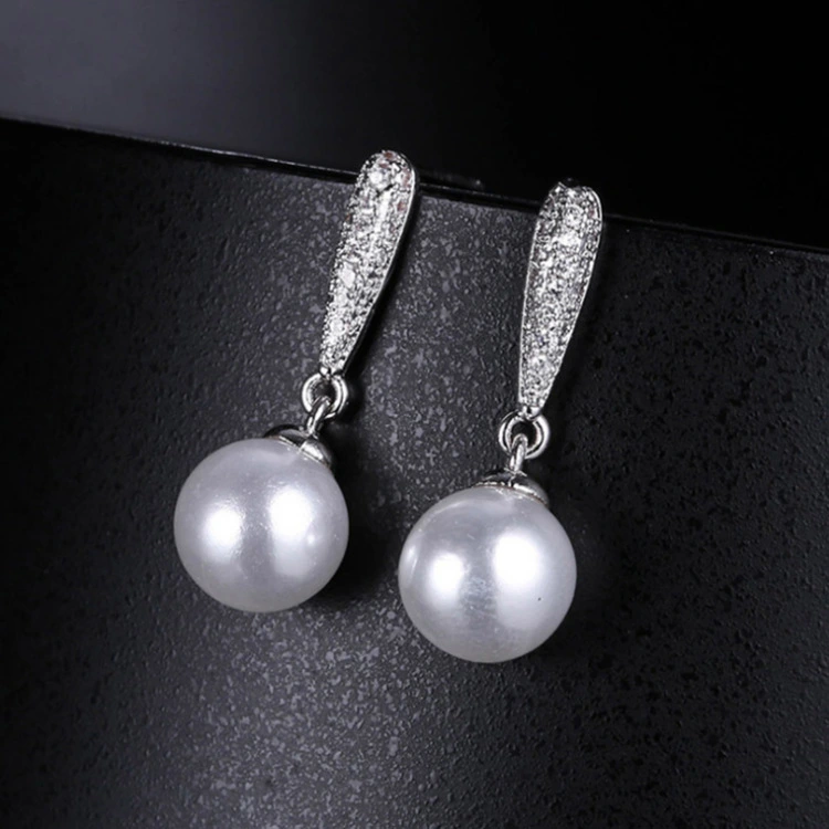 Zircon Pearl Pure Silver Pin Pendant Earrings