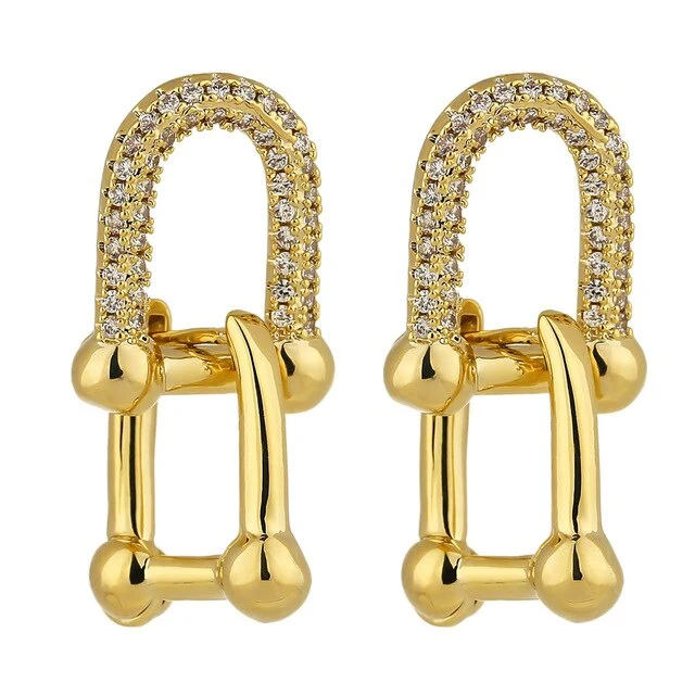 Golden geometric square diamond simple earrings