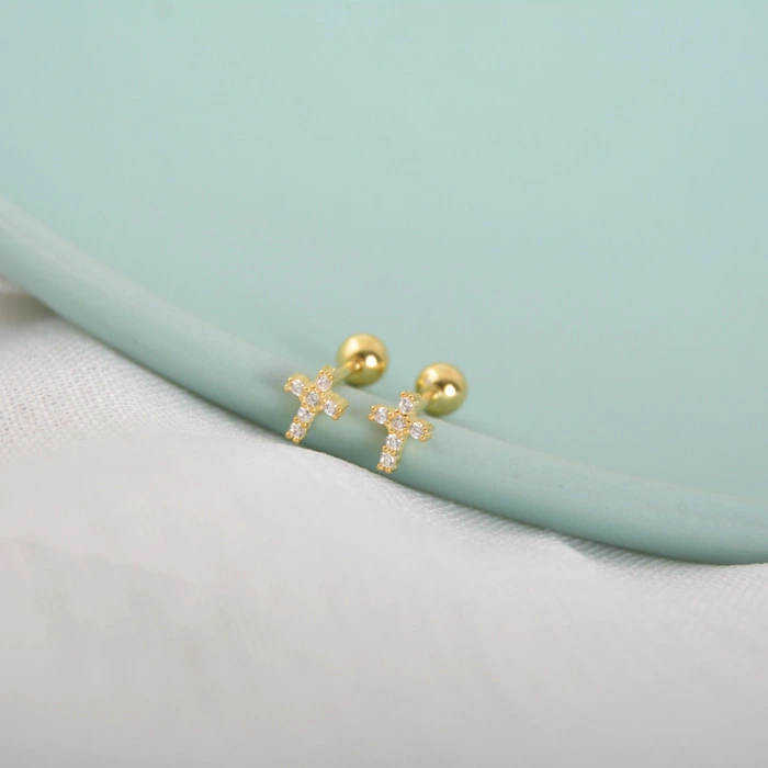Mini Silver Cross Stud Earrings