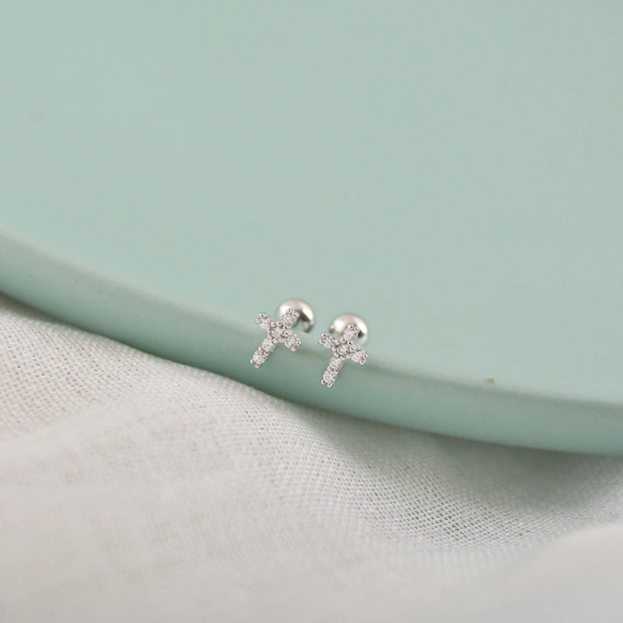 Mini Silver Cross Stud Earrings