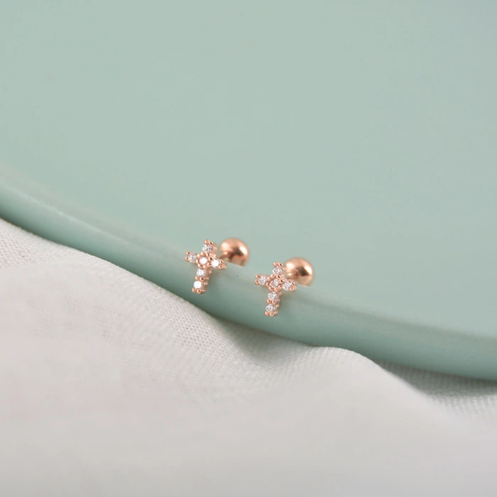 Mini Silver Cross Stud Earrings