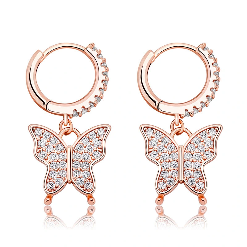 Butterfly full zircon hip hop earrings