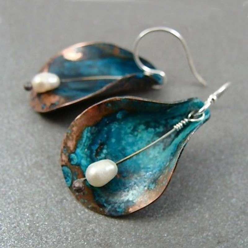 Personality fashion green leaf pearl earrings ear jewelry