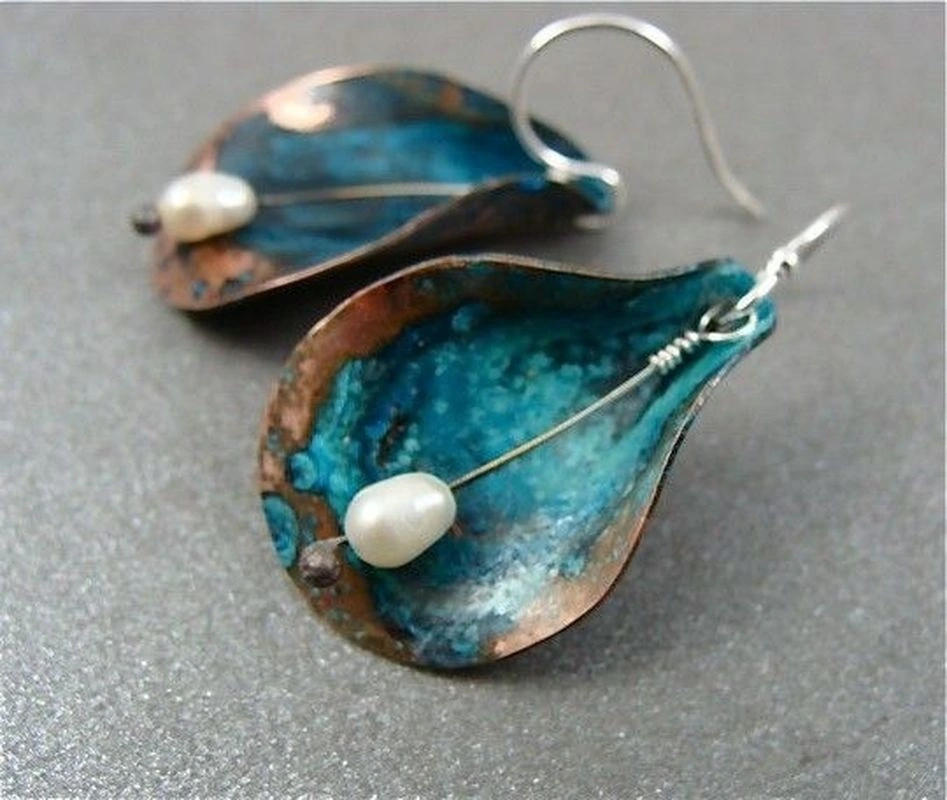 Personality fashion green leaf pearl earrings ear jewelry