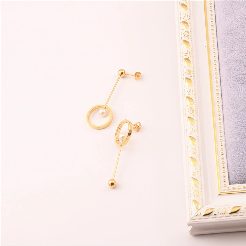 Steel Ball Pearl Circle Earrings