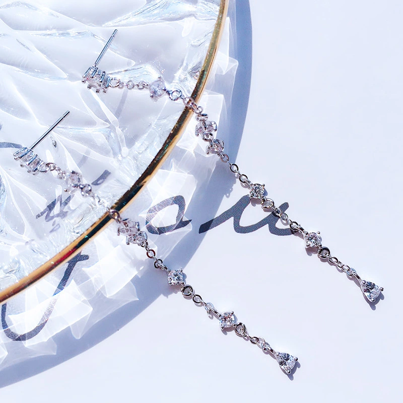 Fashion style long diamond Tassel Earrings