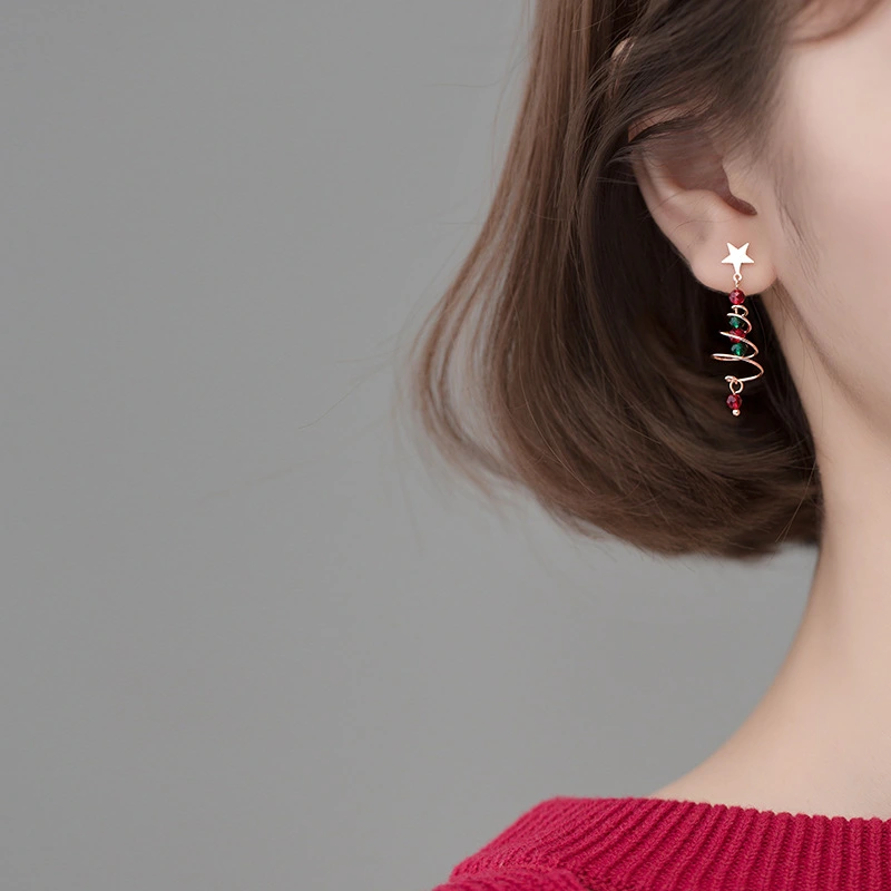 Christmas tree earrings female
