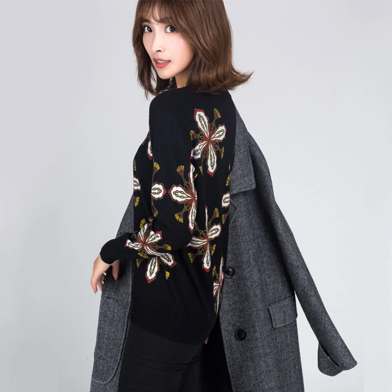 Sweater, knitted sweater, woman, autumn and winter, 2021 new styles, women''s wear, single collar, collar, bottoming shirt, loose printed woolen sweater.