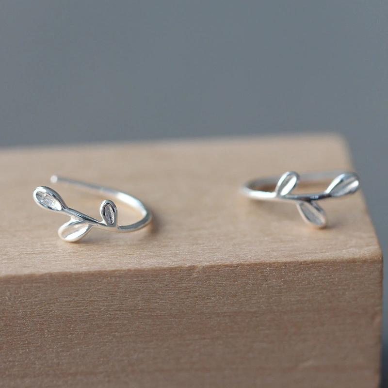 S925 Silver Leaf Stud Earrings