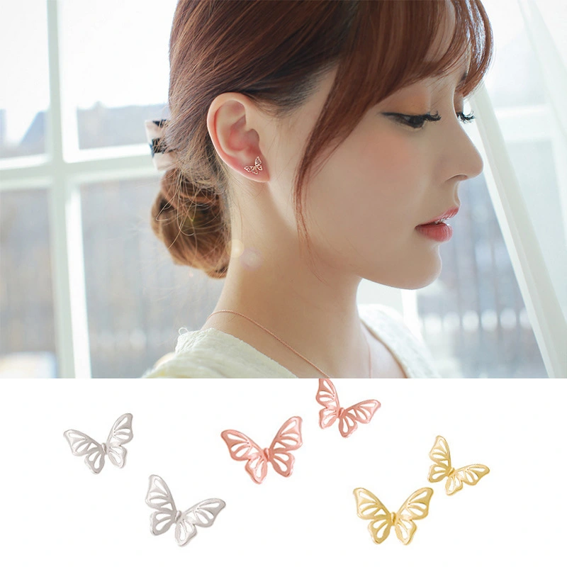 Hollow rose gold butterfly earrings