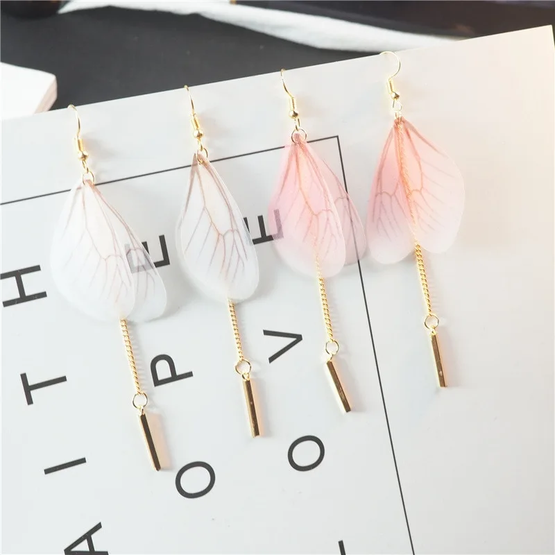 Butterfly Wings Long Feather Tassel Earrings