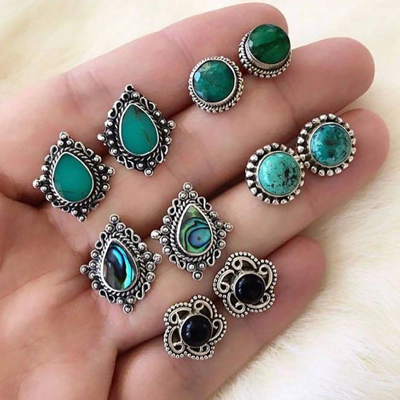 European And American New Multi-combination Retro Turquoise Set Earrings