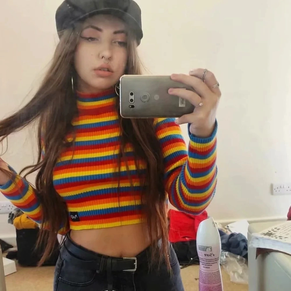 Colorful striped slim bottoming sweater
