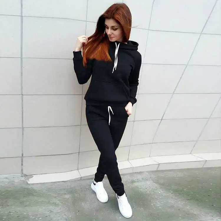 Ladies hooded sweater and pants all-match two-piece suit