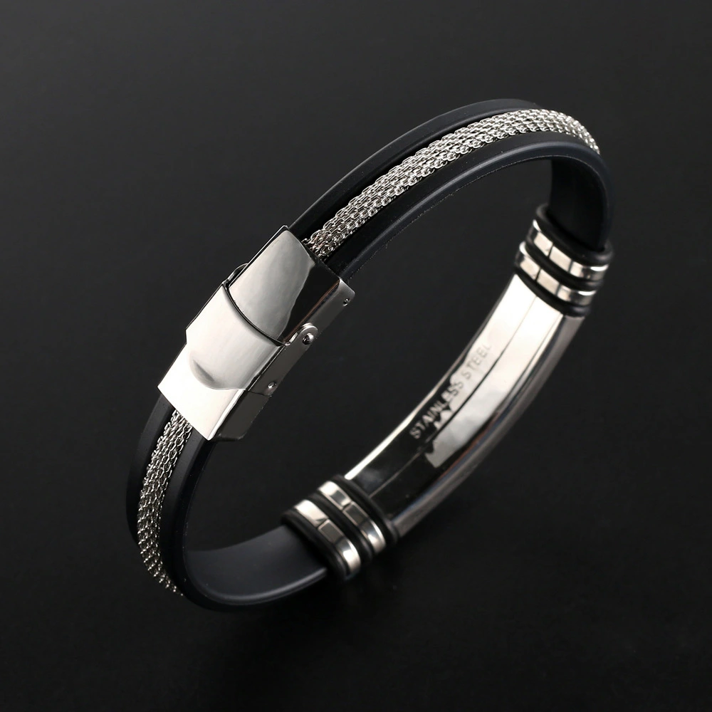 European And American Popular Single Product Stainless Steel Leather Smooth Bracelet