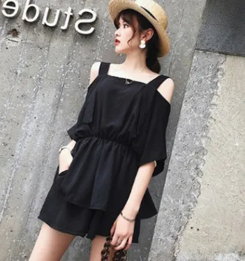 Large size women's two-piece 2021 summer new slim strapless straps high waist wide leg shorts