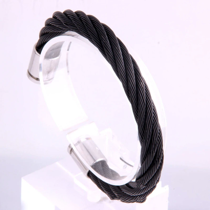 Jewelry Titanium Steel Stainless Steel Black 8mm Steel Wire Open Bracelet