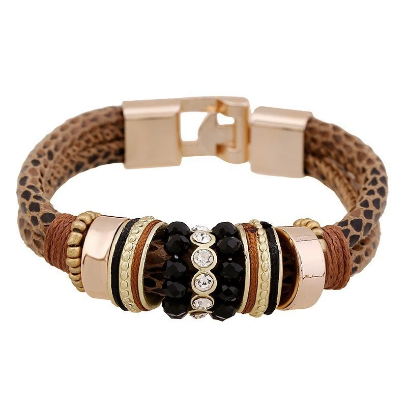 Leopard Snake Print Metal Handmade Leather Bracelet