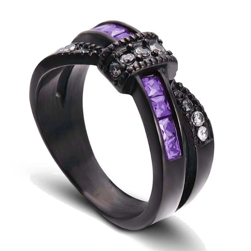 Gun-plated Black Cross Bow Zircon Ring