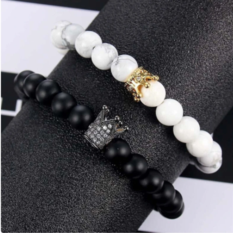 King and Queen Zircon Crown 8mm Stone Stone Couple Bracelet