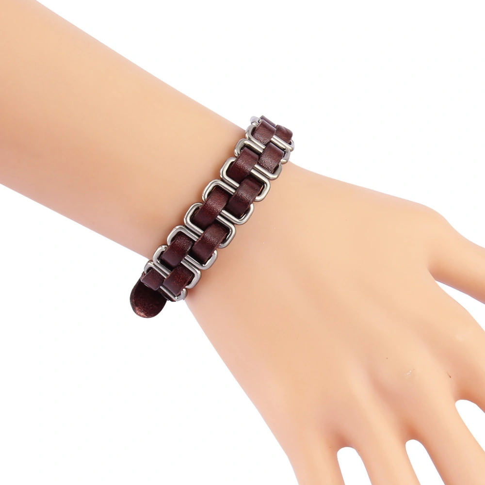 Individual Buckle Alloy Top Layer Cowhide Bracelet Pure Color Braided Bracelet