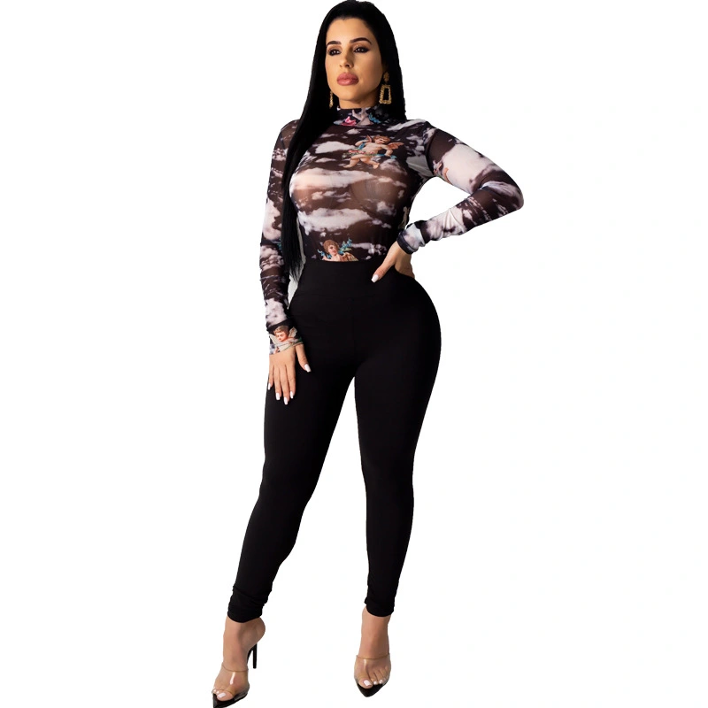 Knit printed tight-fitting two-piece suit