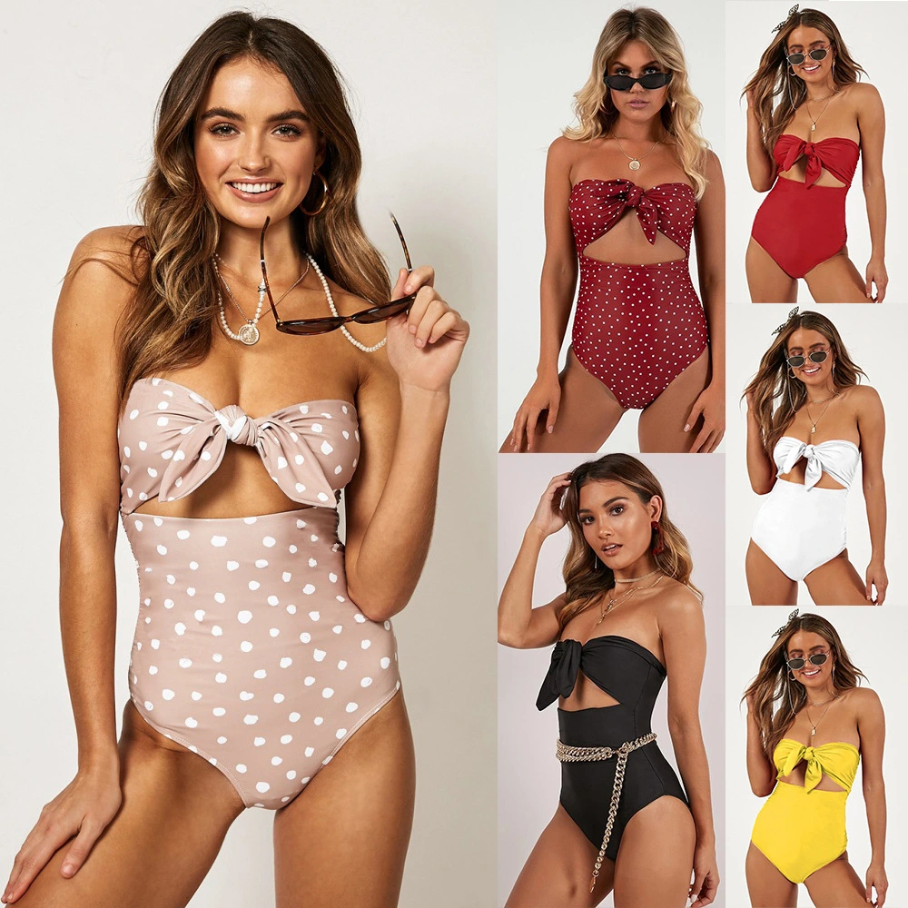 Knotted Tube Top One Piece Swimsuit