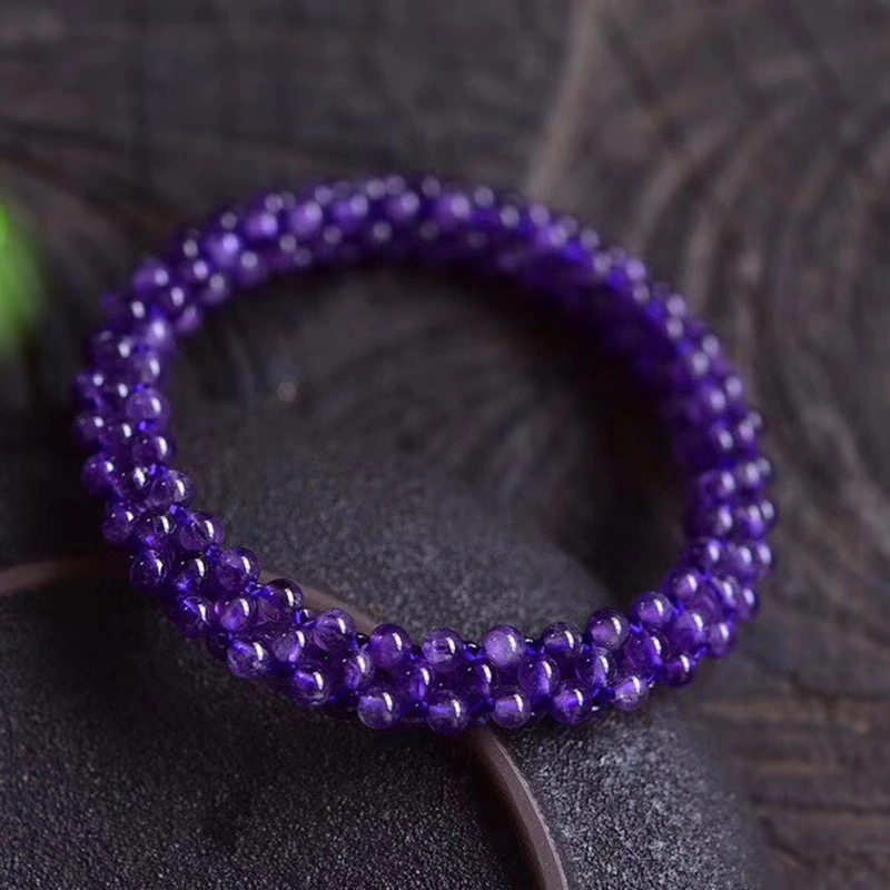 Natural purple crystal bead woven bracelet