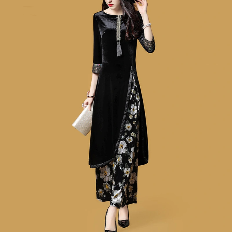Velvet wide-leg pants suit