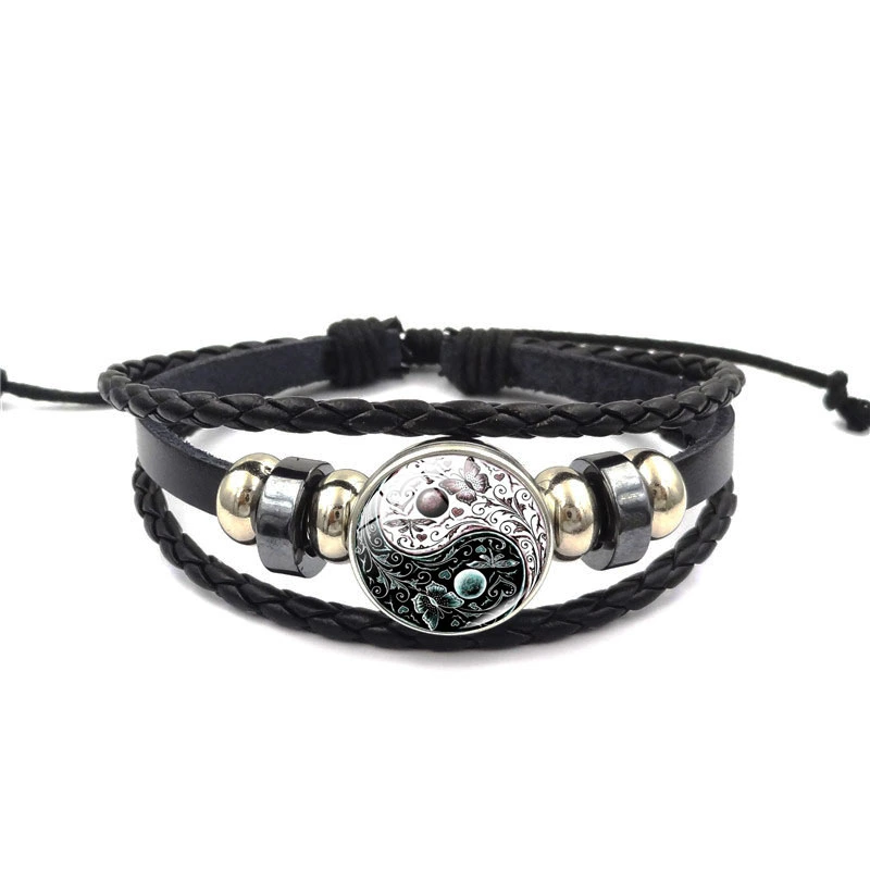 TaiYin Yang Charm Bracelet Multilayer Braided Bracelet Vintage Jewelry Mens Leather Bracelets for Women Gift