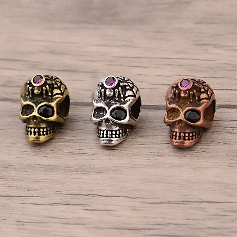 Copper Micro Inlay, Zircon Spider Skull, Micro Inlay, Beads