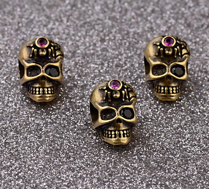 Copper Micro Inlay, Zircon Spider Skull, Micro Inlay, Beads