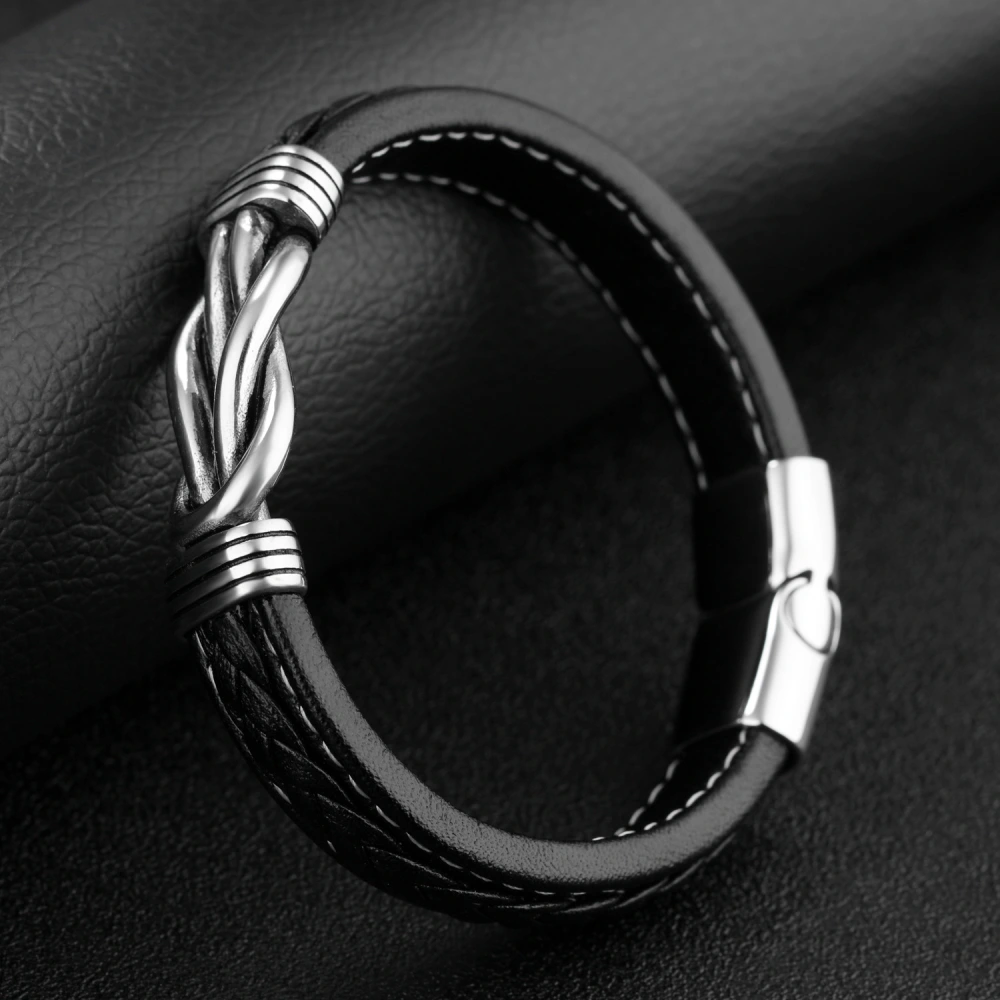 Titanium steel men's leather bracelet