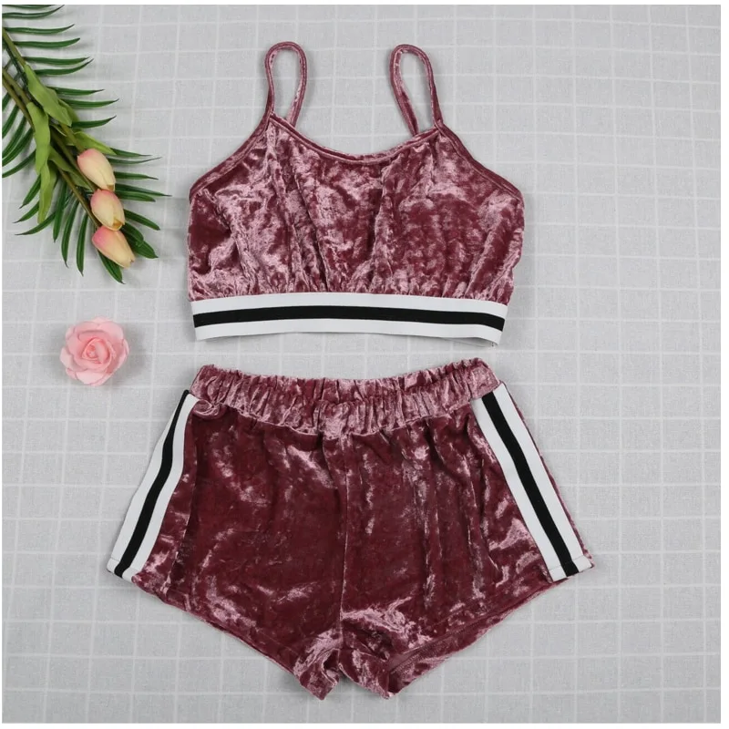 Gold Velvet Sling Hip Fashion Two-Piece Set