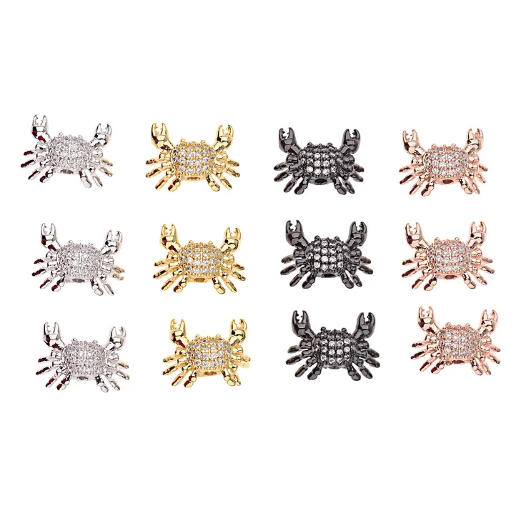 Amader 2021 Top Copper Crab Charm Beads For Jewelry Making Animal Brass Micro Pave Cubic Zirconia Wholesale For Women BD1011