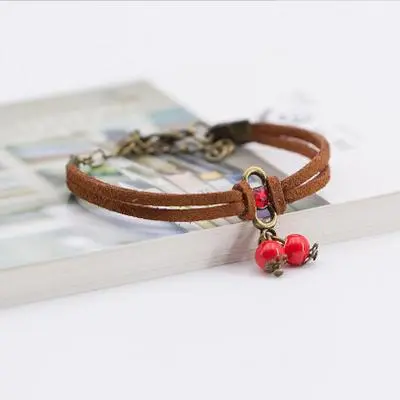 Fashion jewelry sweet red water droplets small cherry bracelet jewelry female Korean leather rope multi-layer crystal bracelet female jewelry