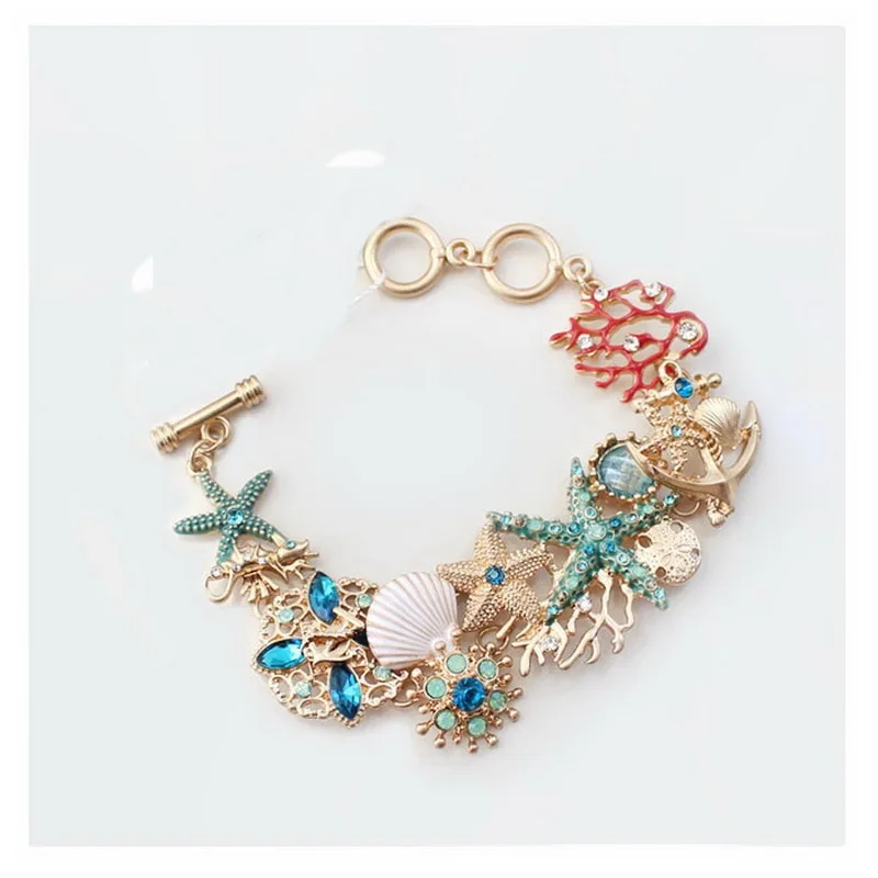 Starfish coral shell anchor bracelet