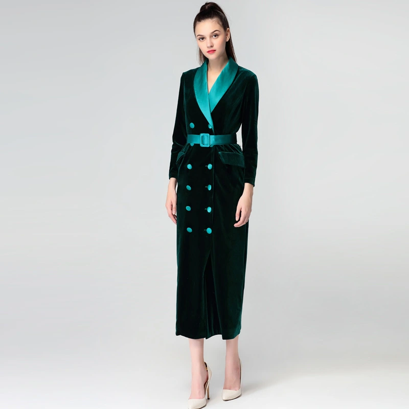 Mid-length velvet trench coat