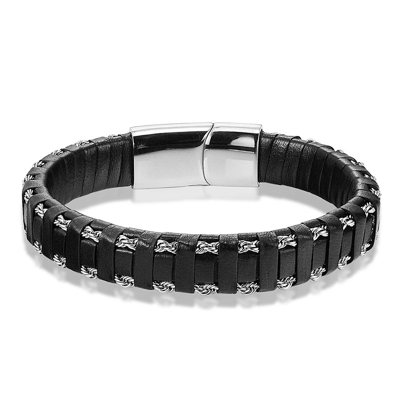 Fashion stainless steel leather woven Bracelet