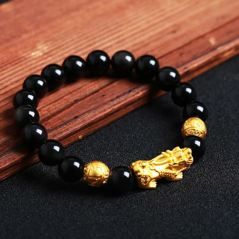 Imitated obsidian gold-plated brave bracelet