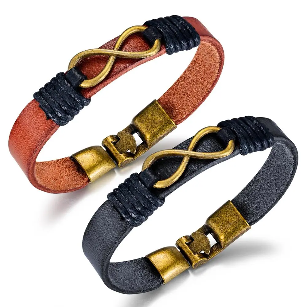 Men's alloy leather cord bracelet