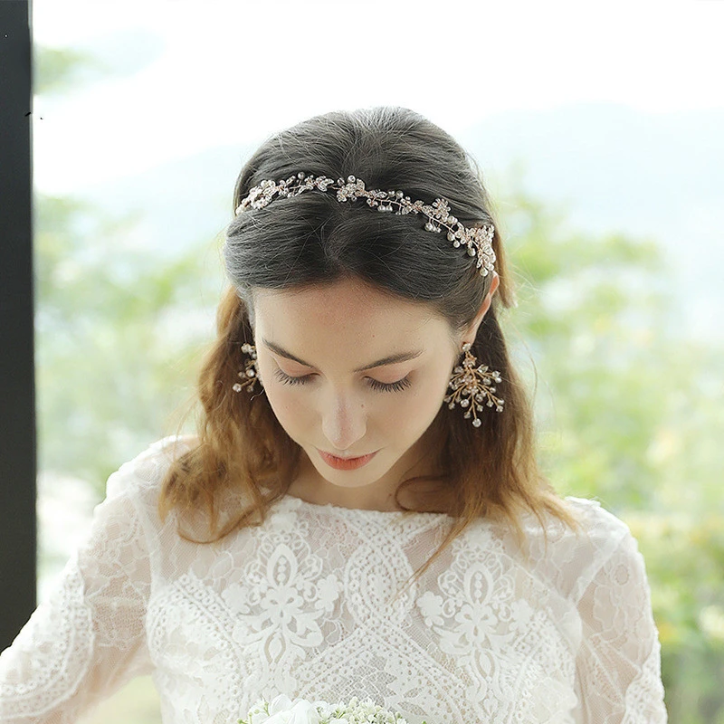Pearl rhinestone handmade metal headband
