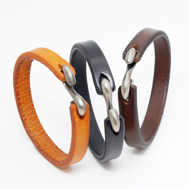 S buckle brown leather bracelet