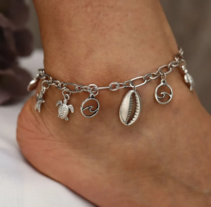 Boho Wave Turtle Pendant Anklet Bracelets For Women Shell Anklet Bracelets On The Leg Bohemian Foot Ocean Jewelry